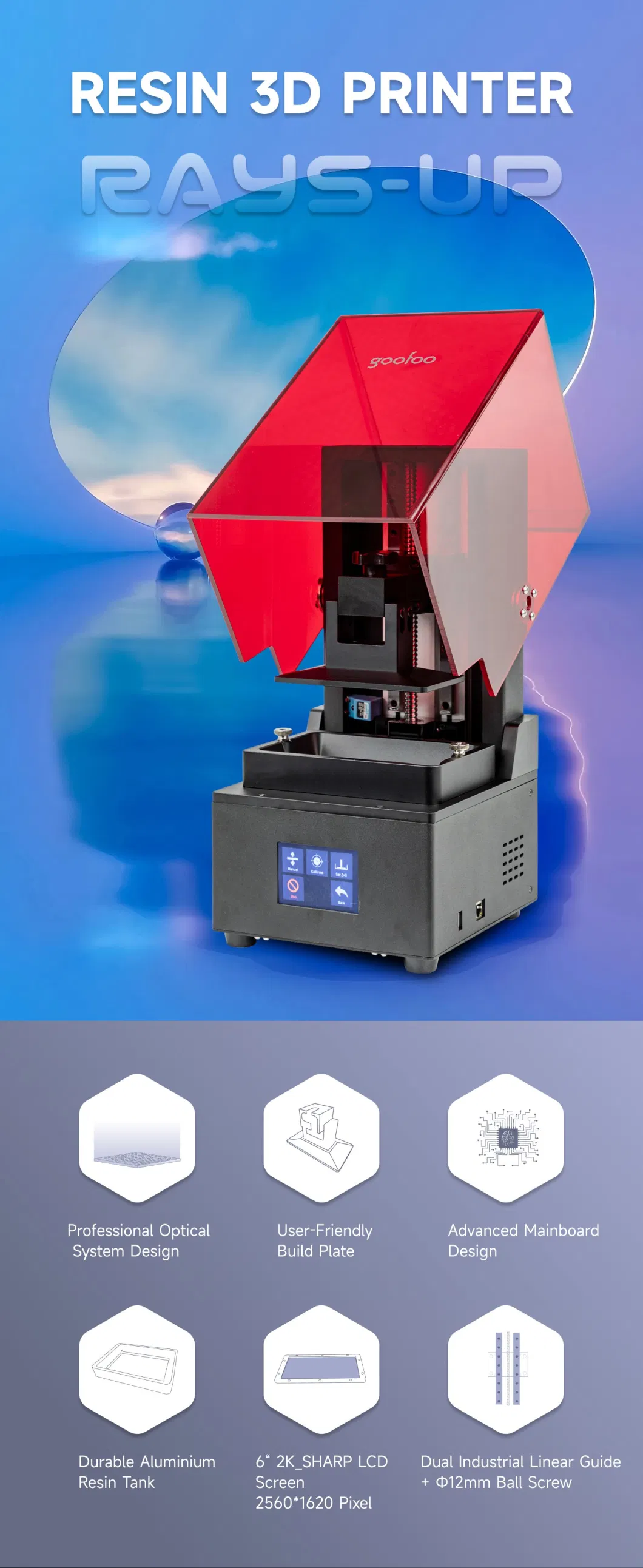 UV LCD Resin Curing 3D Printer Printing Machine for Curing Model Machine Goofoo Rays-up